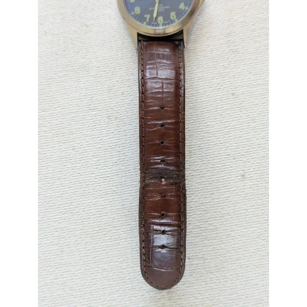 Essex Men's Blue Dial Field Watch Brown Leather Strap Quartz 36815FM (w Battery)